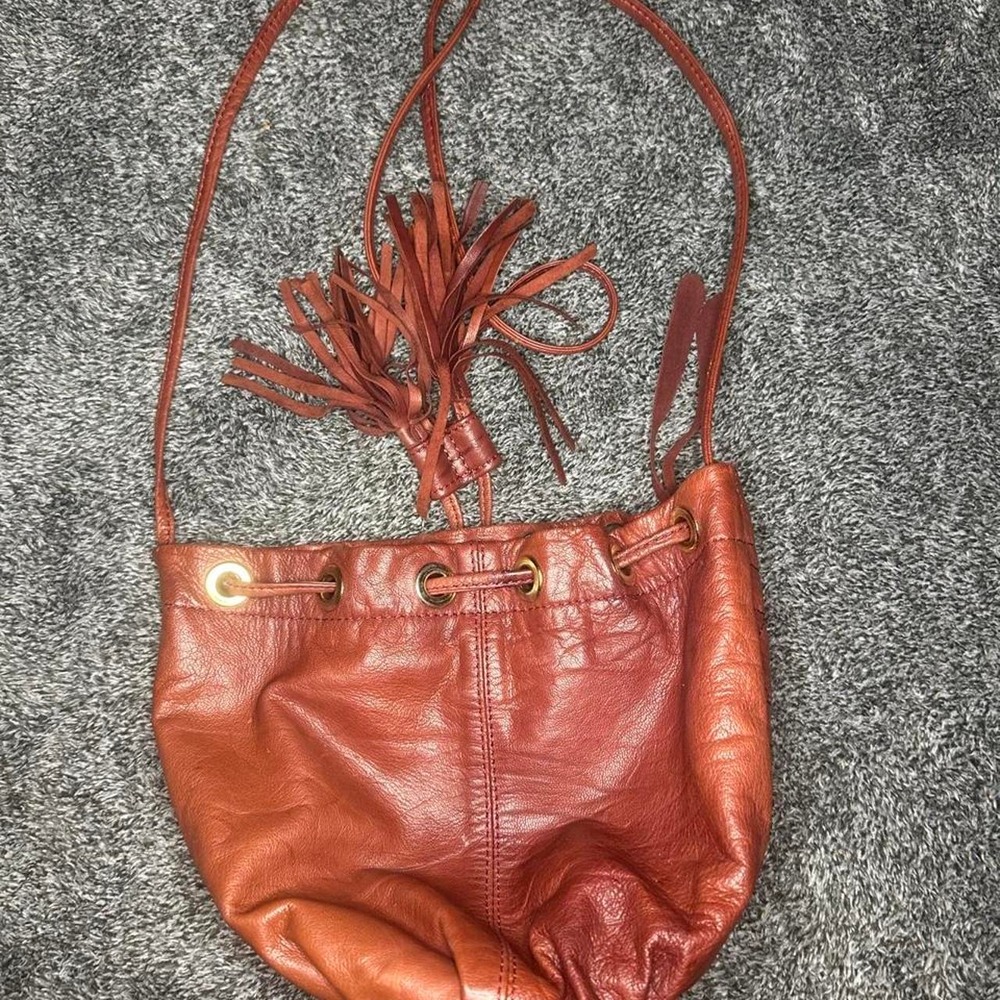 Top shop real leather tassel bucket bag Y2K boho